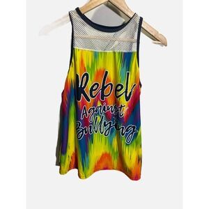 Rebel Athletic Rainbow Tie Dye Rebel Against Bullying Mesh Back Tank Top AS